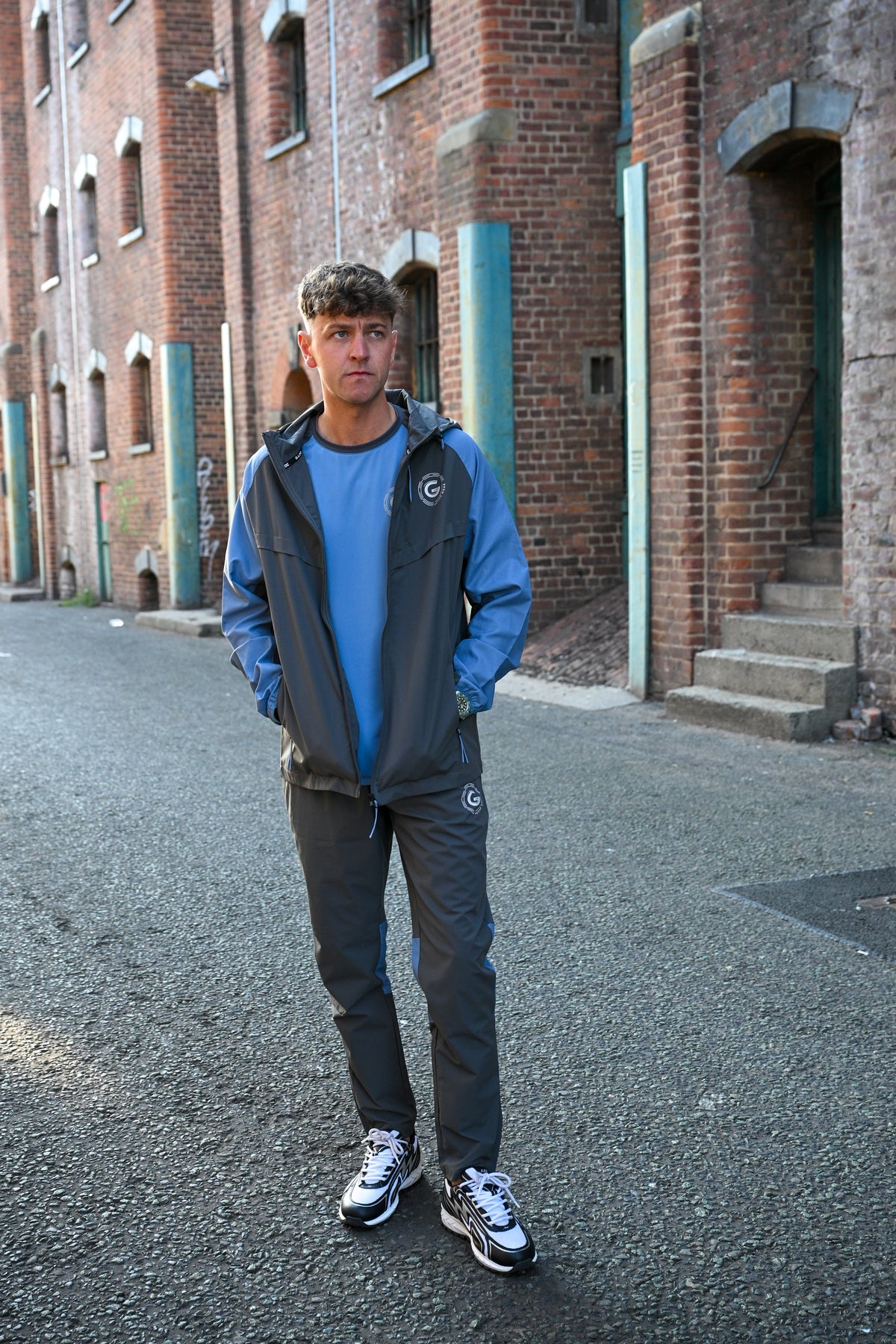 G LOC Velocity Dark Gray/Baby Blue Tracksuit